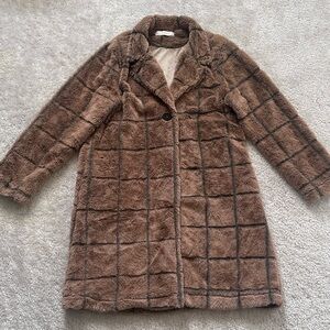 Fair Haven - Brown Plain Fuzzy Faux Fur Coat